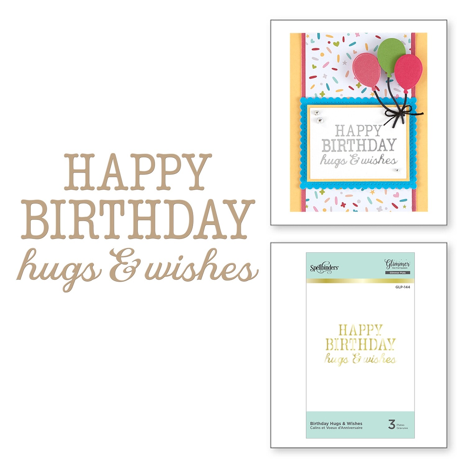 Spellbinders Glimmer Hot Foil Plate - Birthday Hugs And Wishes