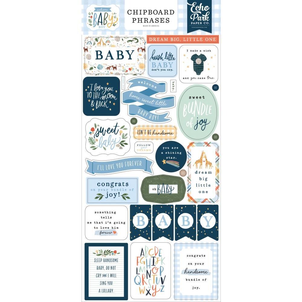 Echo Park Welcome Baby Boy Chipboard Phrases