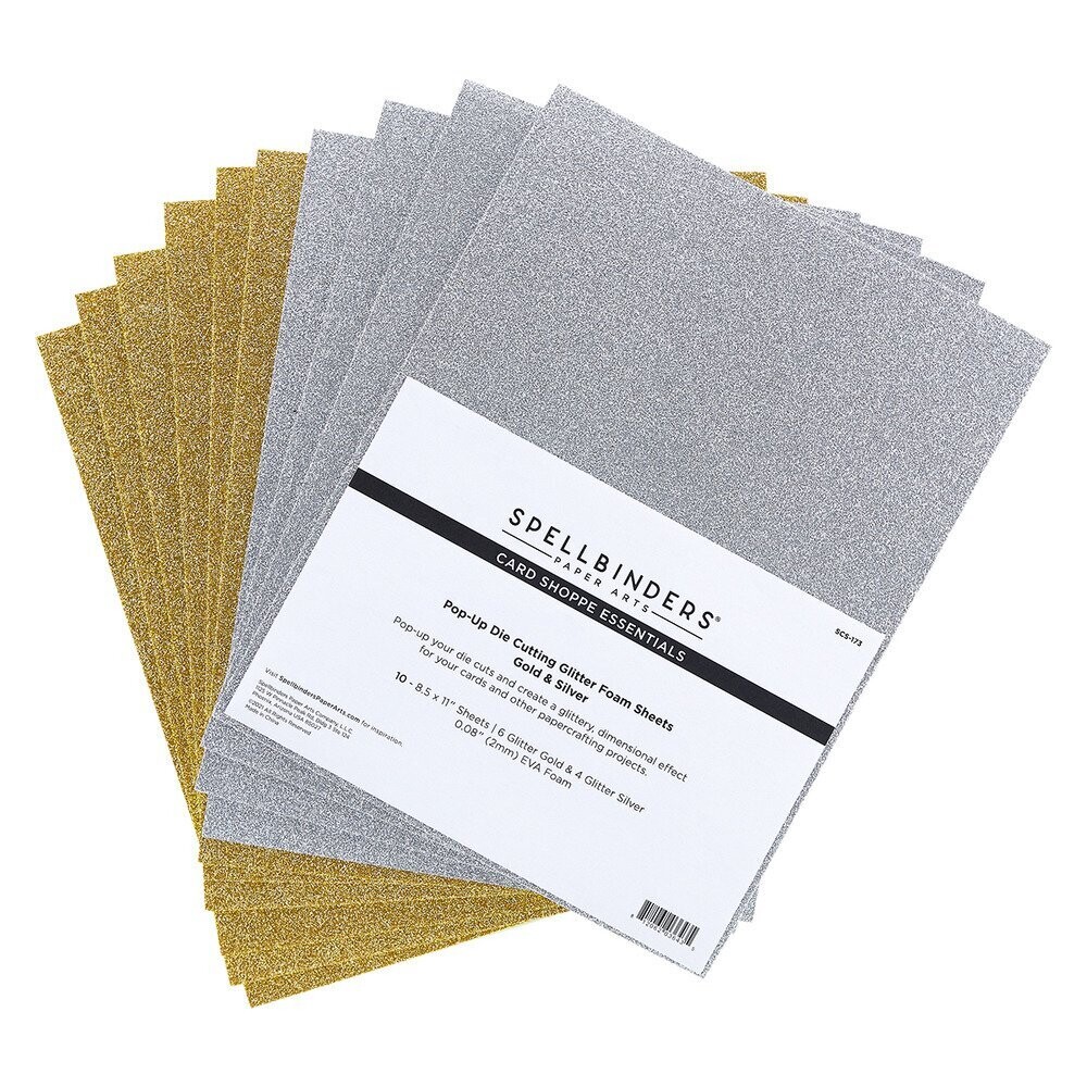 Spellbinders Pop-Up Die Cutting Glitter Foam Sheets 10 Pack - 6 Gold And 4 Silver