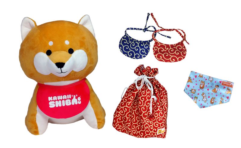 Ultimate Shiba Inu Lovers Gift Set! Shiba Inu Plush, Bandanas, and Reusable Gift Bag