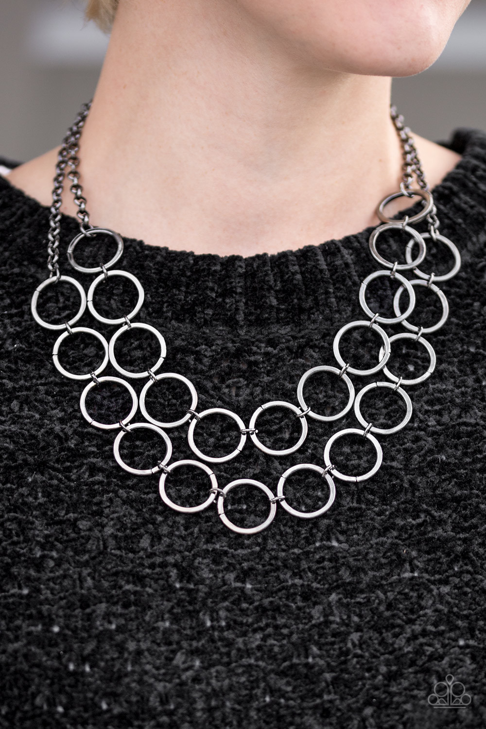 Paparazzi-Bling the alarm-Black Necklace Gunmetal