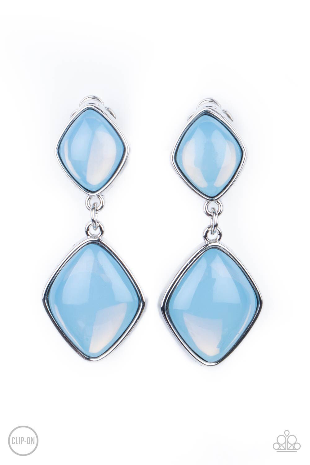 Paparazzi-Double Dipping Diamonds-Blue Clip On