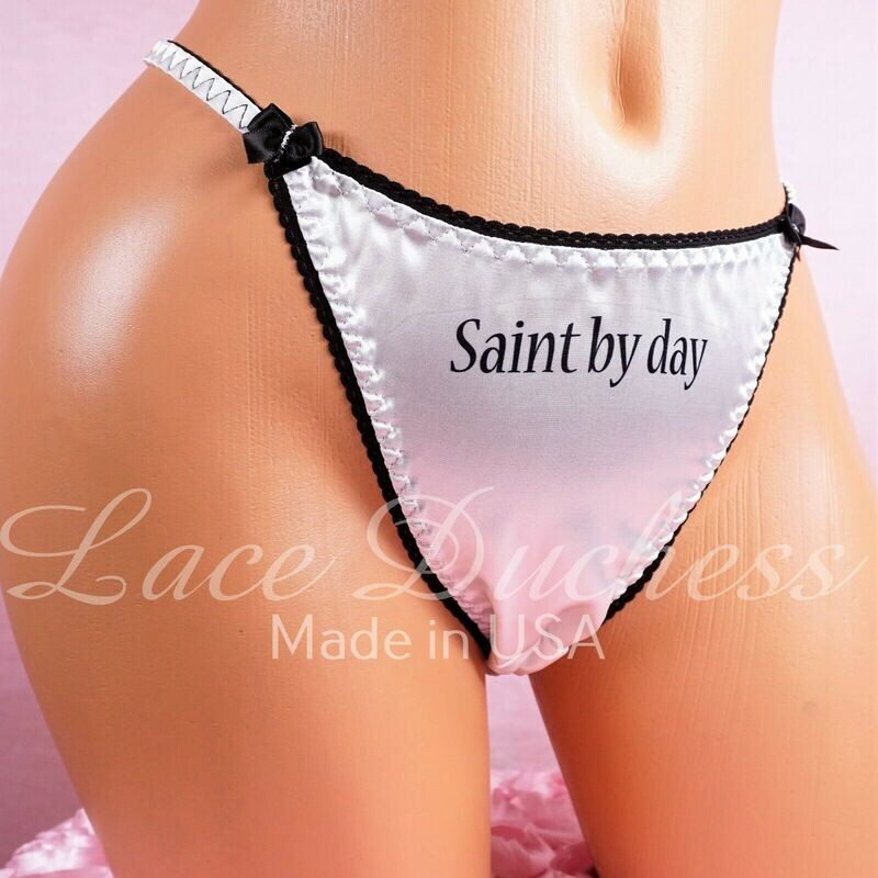 VTG 80s SATIN Sissy Sinner Saint nun costume Ladies/ MENS string bikini Panties