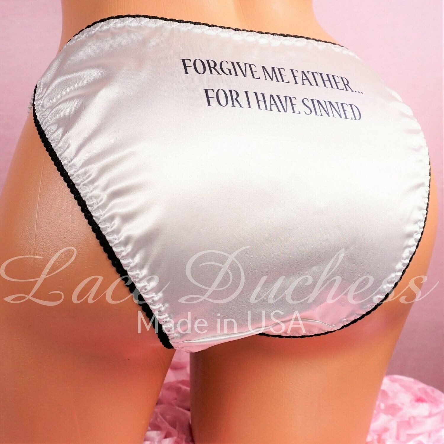 VTG 80s SATIN Sissy Sinner Forgive Me costume Ladies/ MENS string bikini Panties