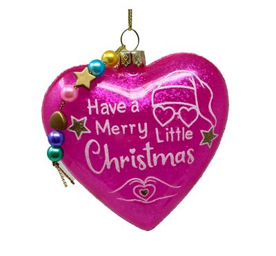 &quot;Have A Merry Little Christmas&quot; Pink Heart With Hanging Beads Ornament