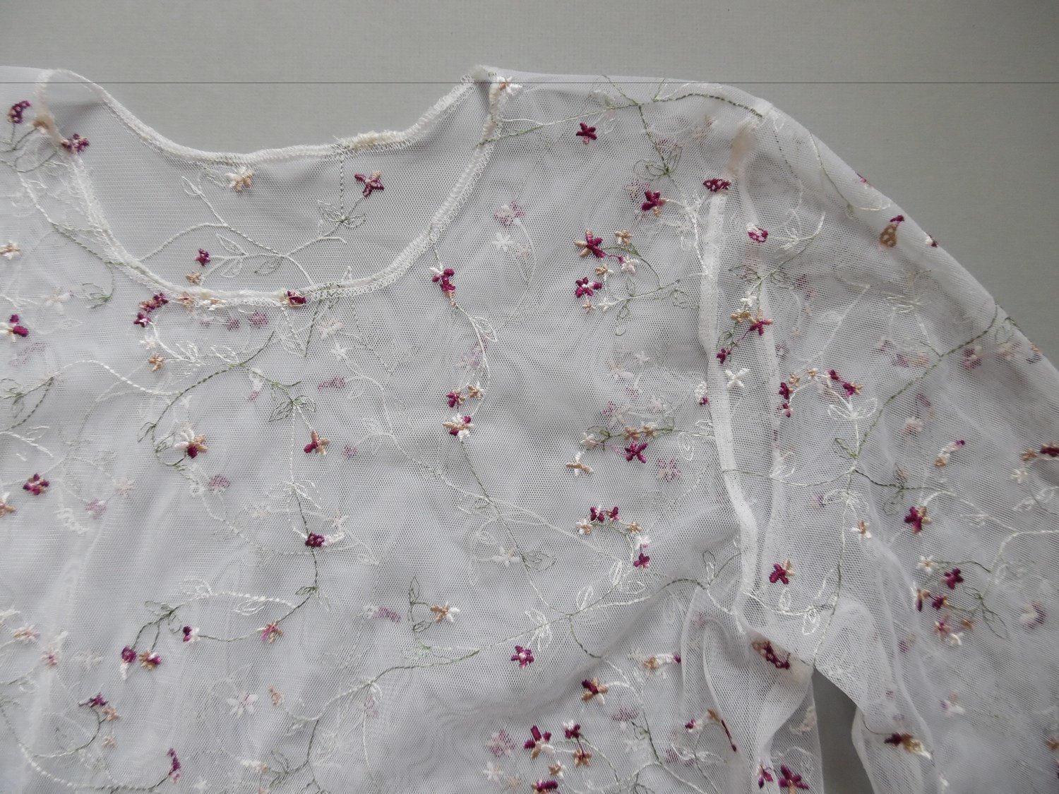 white embroidered mesh top