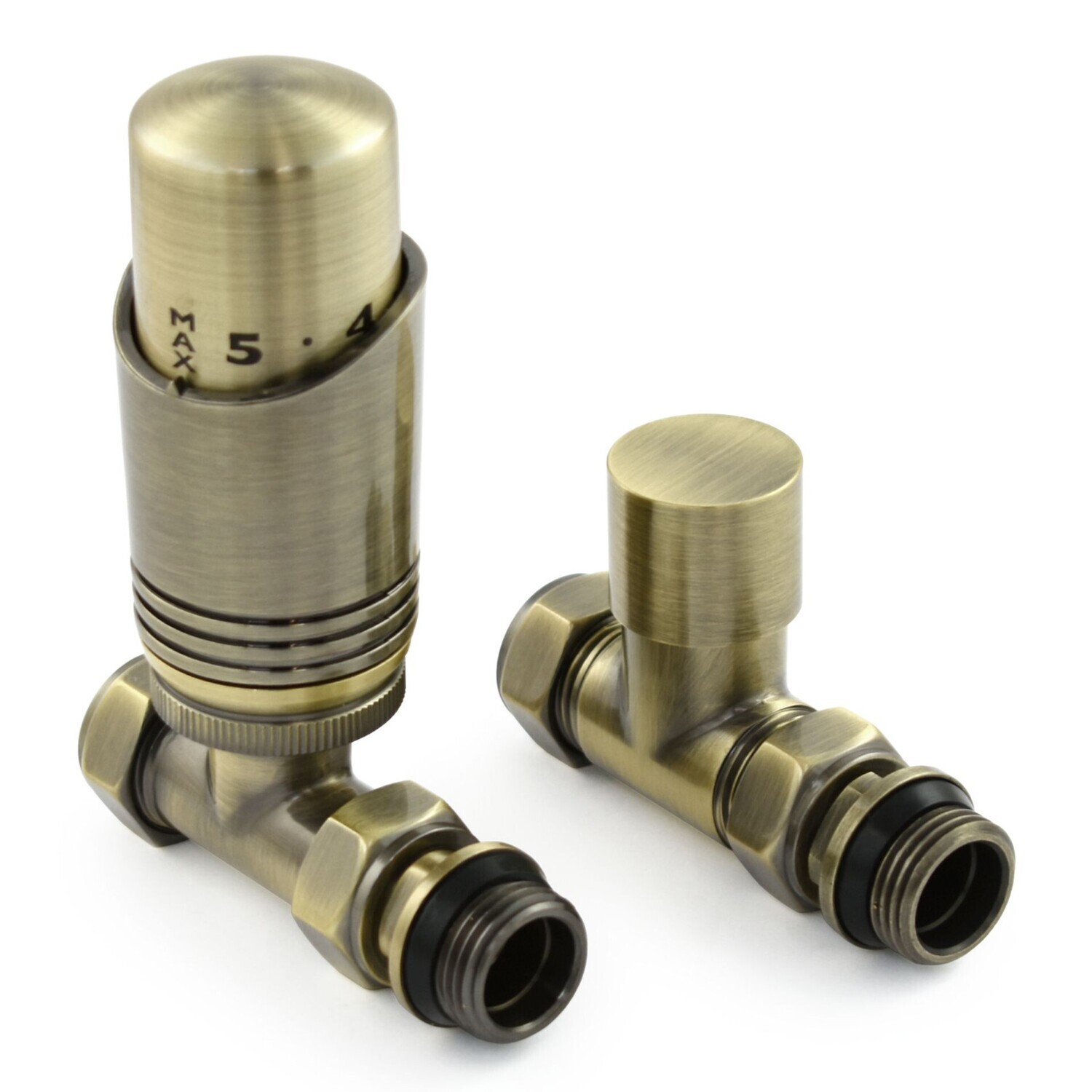 Essential Thermostatic Straight Valve in Antique Brass finish