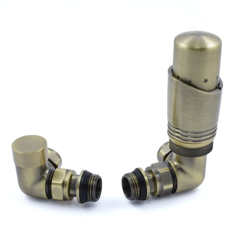 Essential Thermostatic Corner Valve in Antique Brass finish