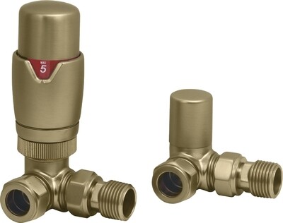 Essential Thermostatic Corner Valve in Brushed Brass finish Essential Thermostatic Corner Valve in Brushed Brass finish
