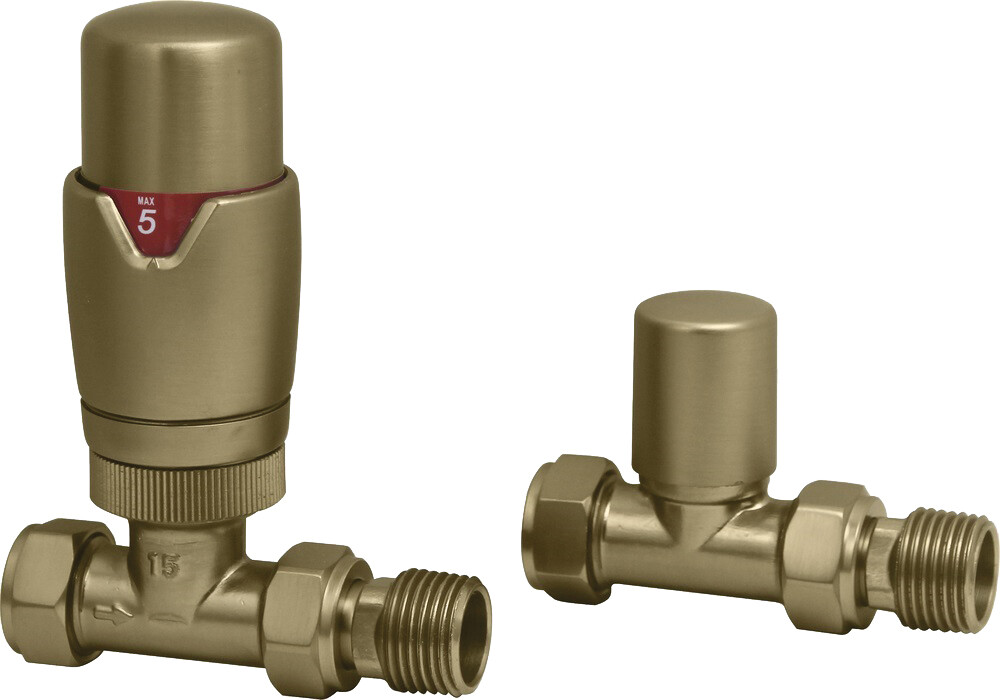 Essential Thermostatic Straight Valve in Brushed Brass finish
