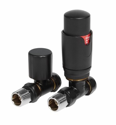 Essential Thermostatic Straight Valve in Matt Black finish Essential Thermostatic Straight Valve in Matt Black finish