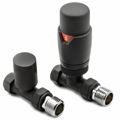 Essential Thermostatic Straight Valve in Anthracite finish Essential Thermostatic Straight Valve in Anthracite finish