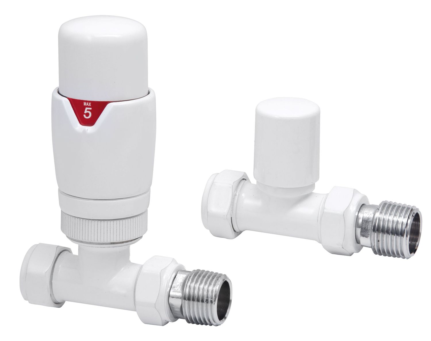 Essential Thermostatic Straight Valve in White finish