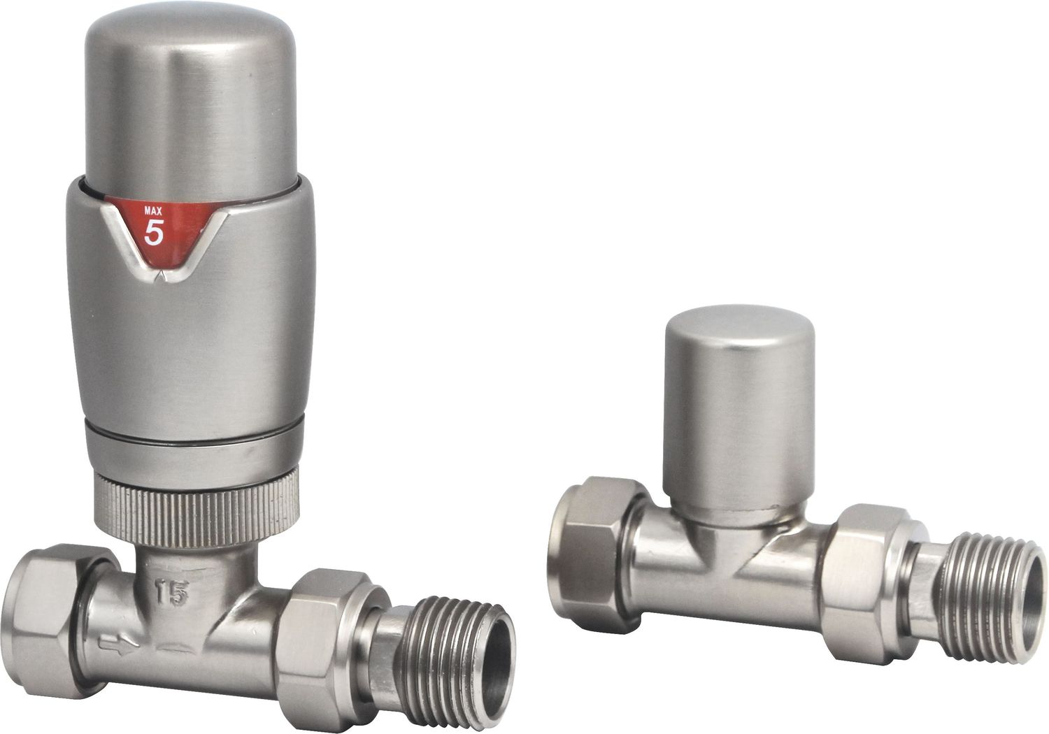 Essential Thermostatic Straight Valve in Brushed Nickel finish