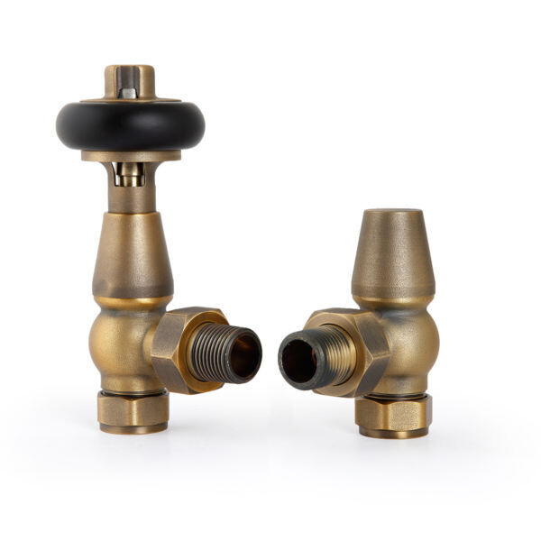Traditional Enzo Thermostatic Angle Valve in Natural Brass finish