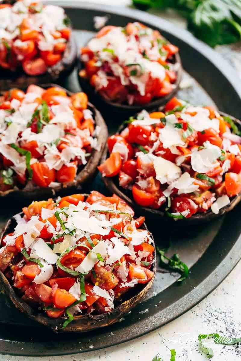 GARLIC MUSHROOM &amp; TOMATO CHEESE BRUSCHETTA
