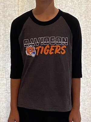 Youth Large Davidson Tigers Gray Baseball Shirt w/Black Sleeves