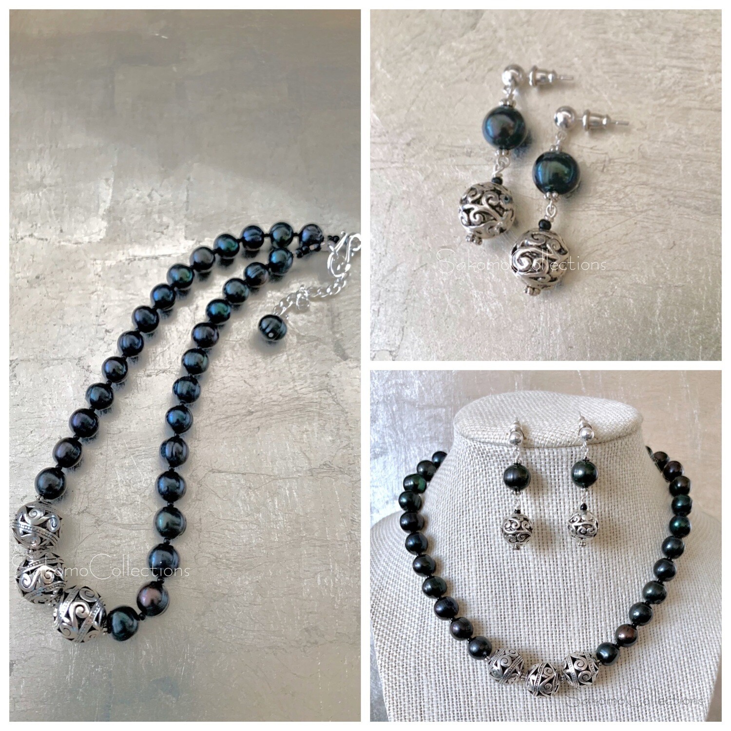 Black Pearl Filigree Dangle