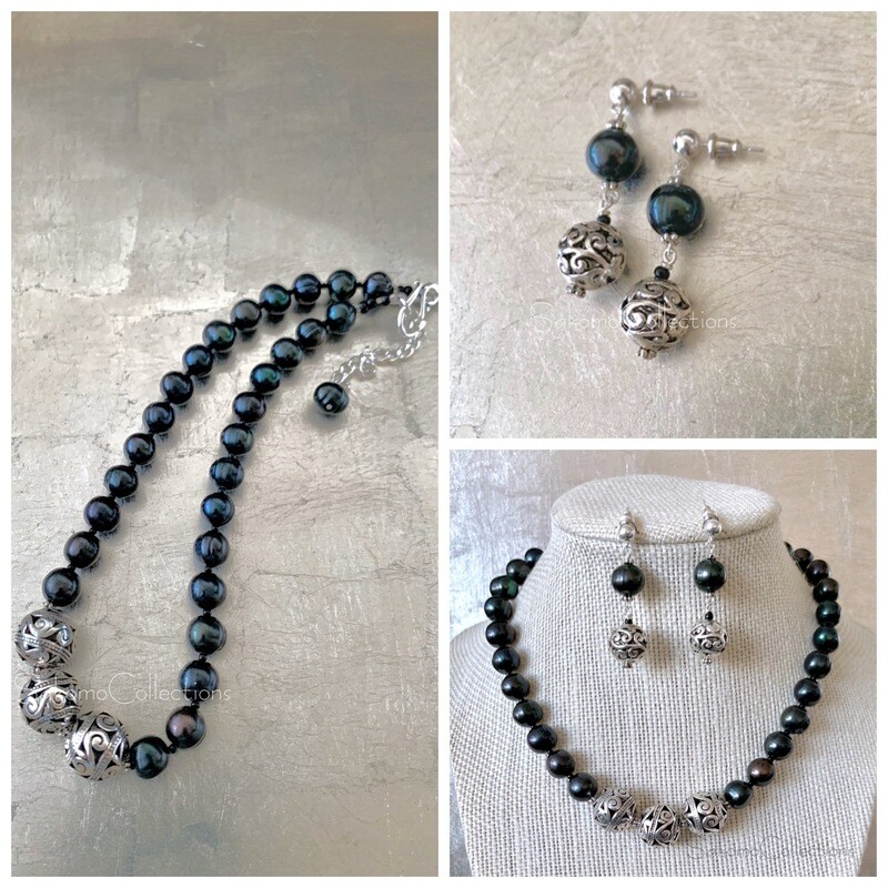 Black Pearl Filigree Dangle