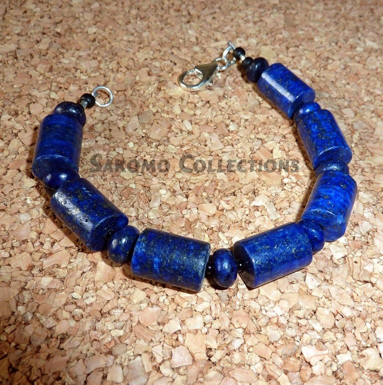 Lapis Barrel Bracelet 8&quot;