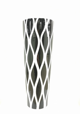 Vaso In Porcellana smaltato Nero e bianco con disegno a rete  h. 40 cm. Michielotto