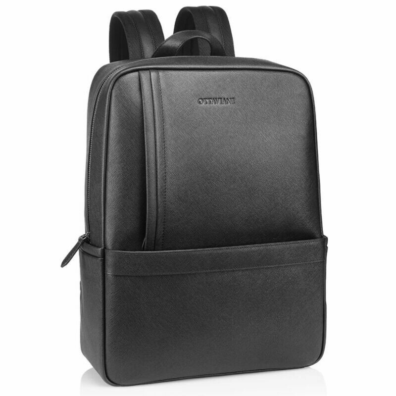 Zaino in pelle saffiano nero, porta computer e accessori vari Zaino in pelle saffiano nero, porta computer e accessori vari