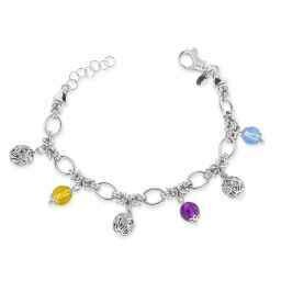 Bracciale in argento 925° con jennacche e cristalli sfaccettati. Bracciale in argento 925° con jennacche e cristalli sfaccettati.