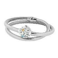 Bracciale in pelle color argento, con sfera in argento , cristalli sfaccettati multicolore e chiusura in metallo. Bracciale in pelle color argento, con sfera in argento , cristalli sfaccettati multicolore e chiusura in metallo.