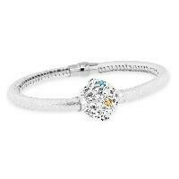 Bracciale in pelle bianca con sfera in argento e cristalli sfaccettati con chiusura in metallo. Bracciale in pelle bianca con sfera in argento e cristalli sfaccettati con chiusura in metallo.