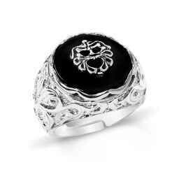 Anello in argento 925° con onice e maschera apotropaica Anello in argento 925° con onice e maschera apotropaica