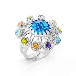 Anello in argento 925 con Cristalli multicolor, taglio tondo briolette Anello in argento 925 con Cristalli multicolor, taglio tondo briolette