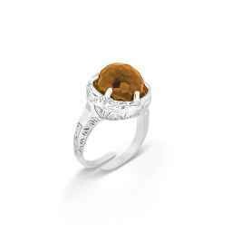 Anello in argento 925 con Cristallo color Topazio giallo, taglio sferico briolette Anello in argento 925 con Cristallo color Topazio giallo, taglio sferico briolette
