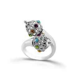 Anello contrarie in argento dorato 925° con cristalli sfaccettati.