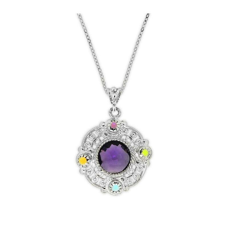 Collier con ciondolo in argento e cristalli sfaccettati, color ametista Collier con ciondolo in argento e cristalli sfaccettati, color ametista
