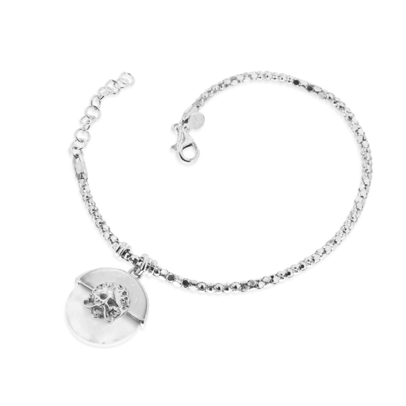 Bracciale in argento con ciondolo in madreperla e maschera Bracciale in argento con ciondolo in madreperla e maschera