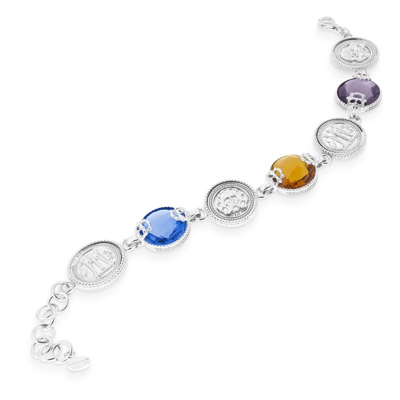 Bracciale in argento con cristalli sfaccettati multicolor