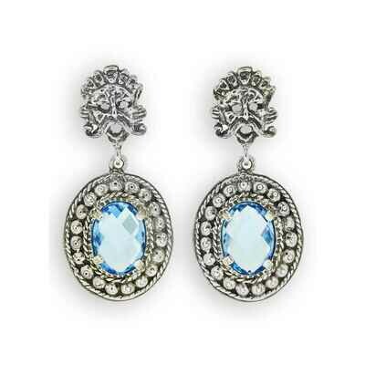 Orecchini in argento pendenti con cristalli sfaccettati azzurri