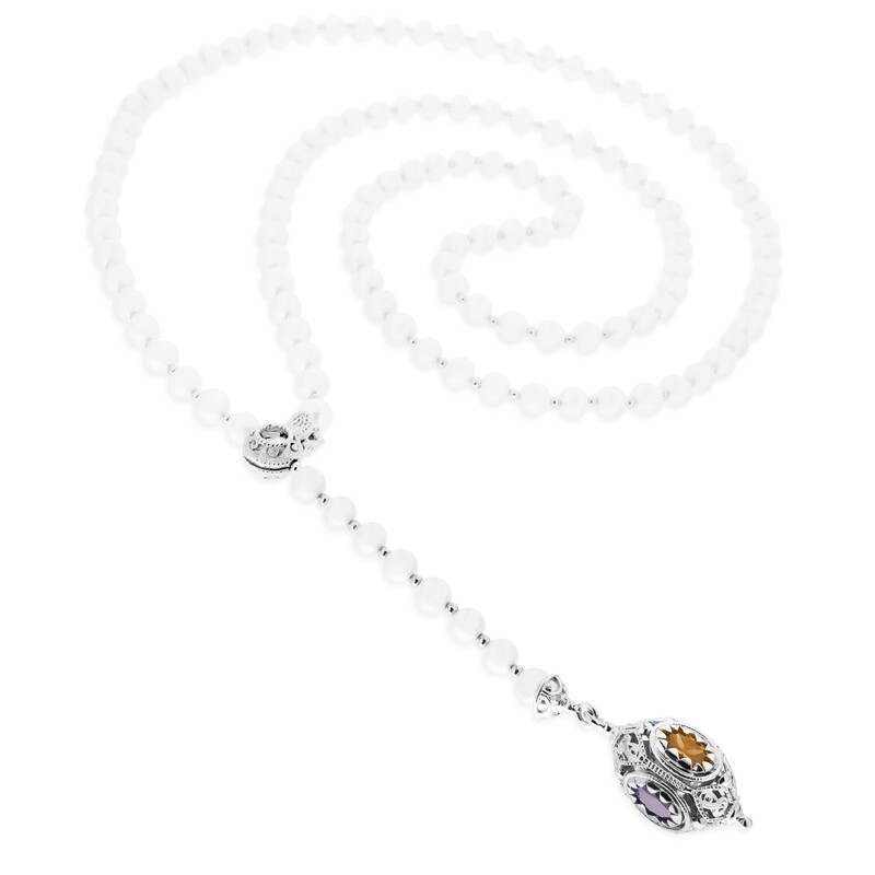 ​Collana di perle con framezzi e ciondolo in argento e cristalli sfaccettati​