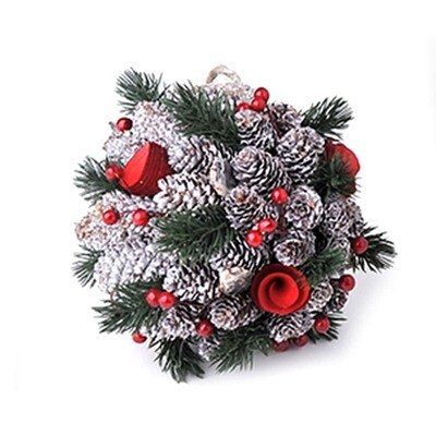 Sfera Appendino con Pigne e Roselline Rosse (Media)