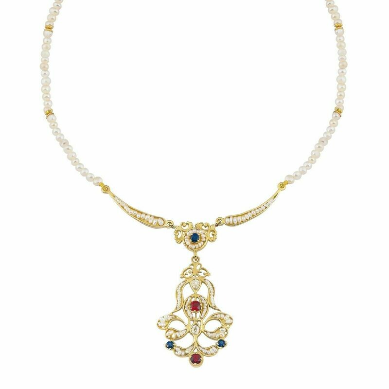 Collana in Oro con Perle e Pietre Preziose Collana in Oro con Perle e Pietre Preziose