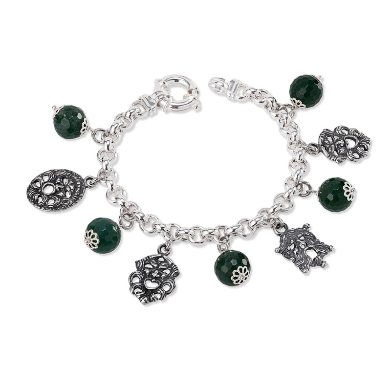 Bracciale in argento con pietre nere e Maschere Bracciale in argento con pietre nere e Maschere
