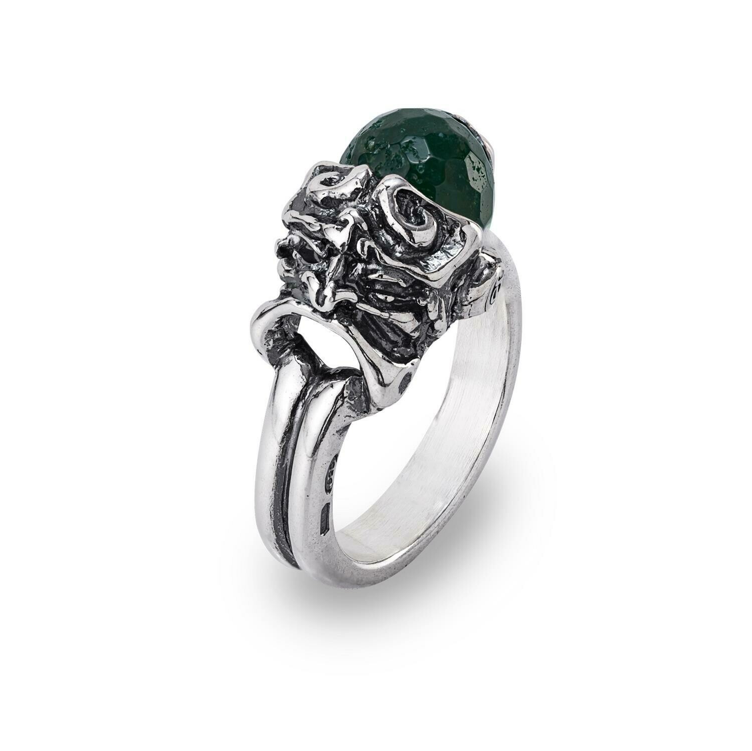 Anello con maschera e agate sfaccettate verdi 14/16
