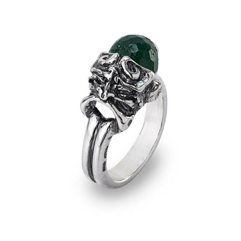 Anello con maschera e agate sfaccettate verdi 14/16 Anello con maschera e agate sfaccettate verdi 14/16