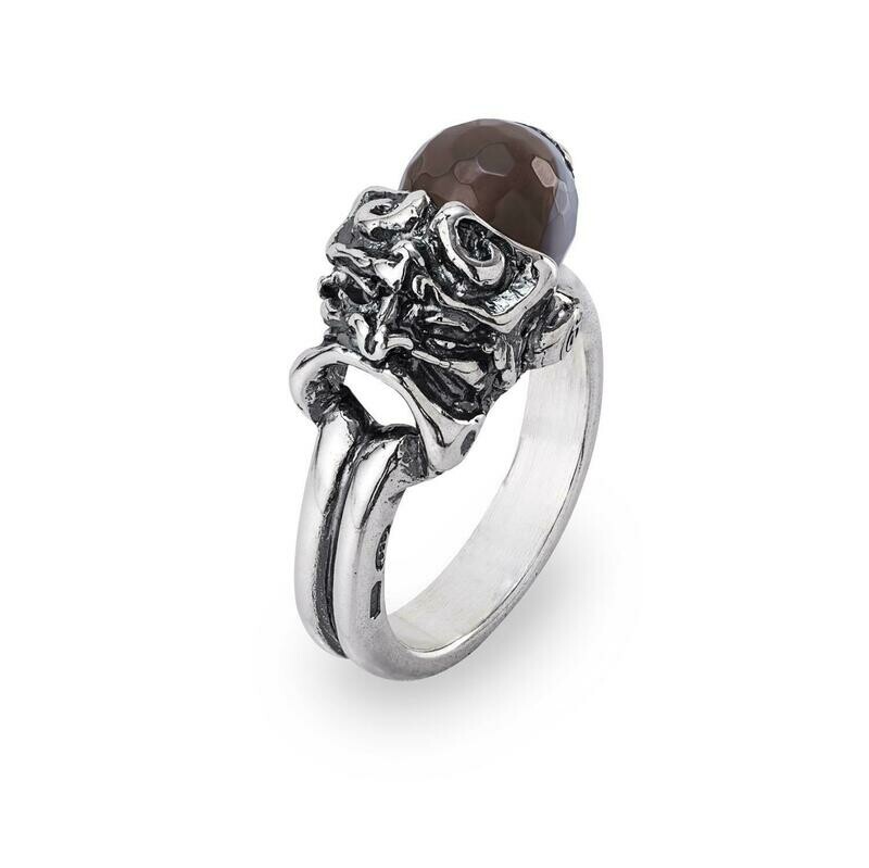Anello con maschera in ag.925/0000 e agate sfaccettate screziate 12/14 Anello con maschera in ag.925/0000 e agate sfaccettate screziate 12/14