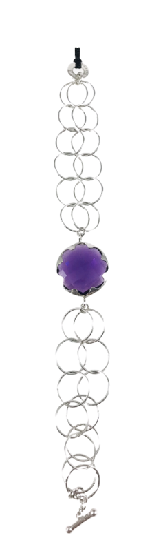 BRACCIALE ARGENTO CON AMETISTA CENTRALE. Ref. M0023