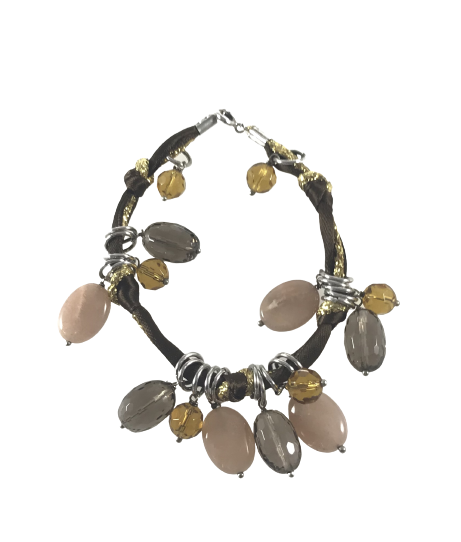 BRACCIALE IN ORGANZA METALLO E CIONDOLI IN PIETRE NATURALI