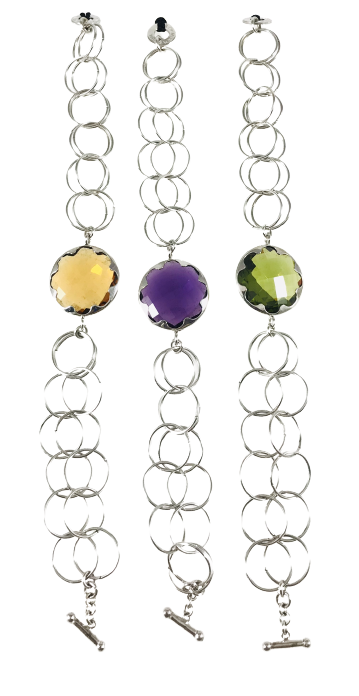 BRACCIALE ARGENTO CON QUARZO GALLO SFACCETTATO. Ref. M0015