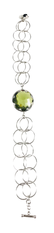 BRACCIALE ARGENTO CON PIETRA SFACCETTATA VERDE CENTRALE. Ref. M0019