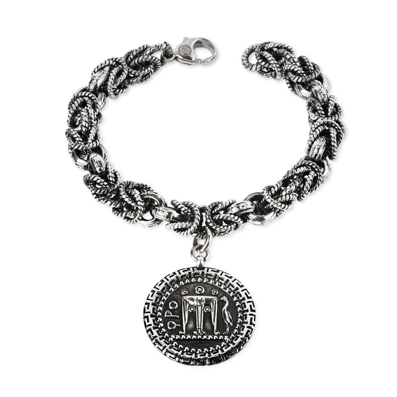 Bracciale in Argento brunito con Moneta
