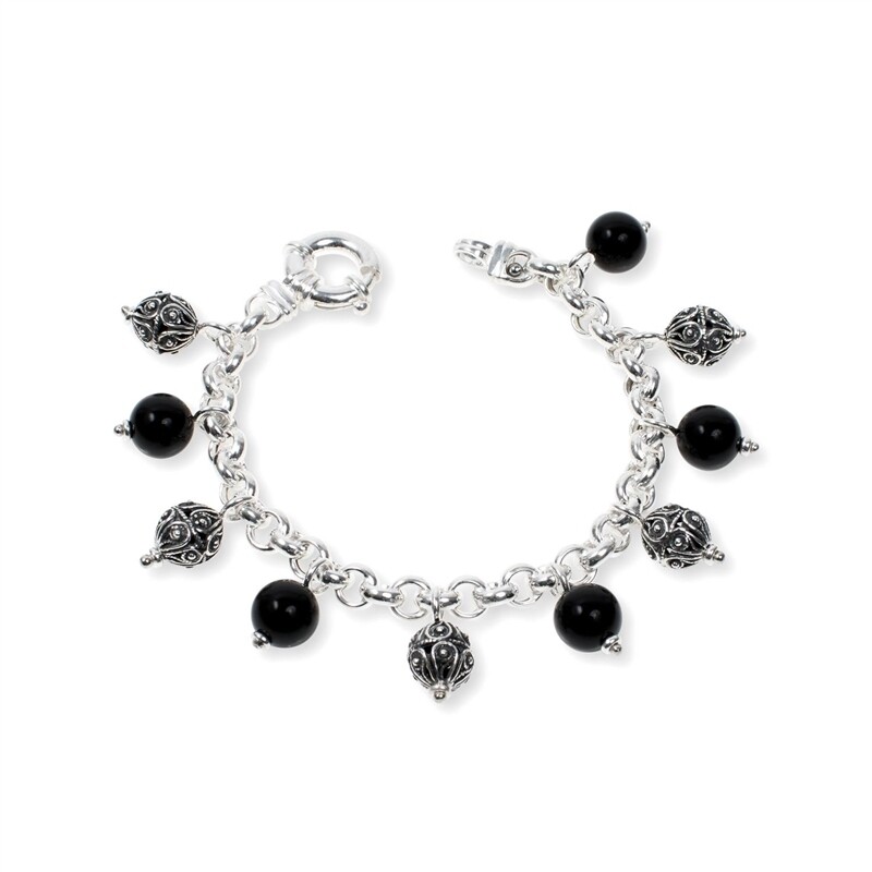 Bracciale in argento con pietre nere e sinacoli Bracciale in argento con pietre nere e sinacoli